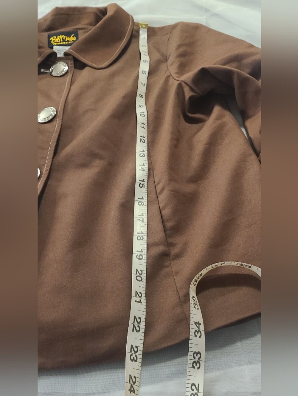 Rare Vintage Bob Mackie Wearable Art Brown Swing Coat 3/4 Sleeve, Medium - Picture 9 of 10